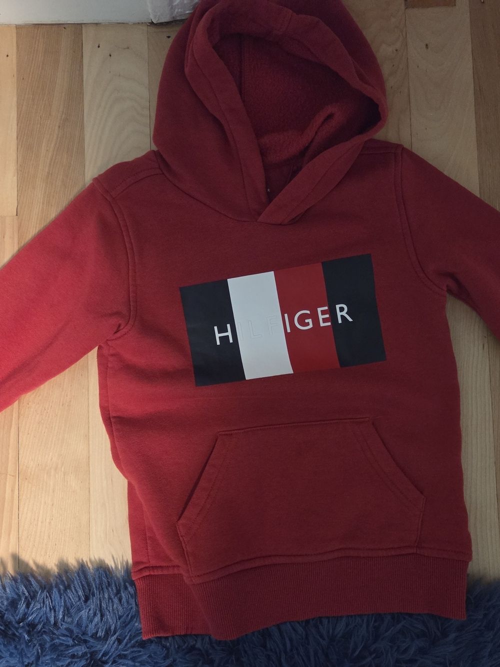 Tommy Hilfiger Red Pullover Hoodie with Flag Logo